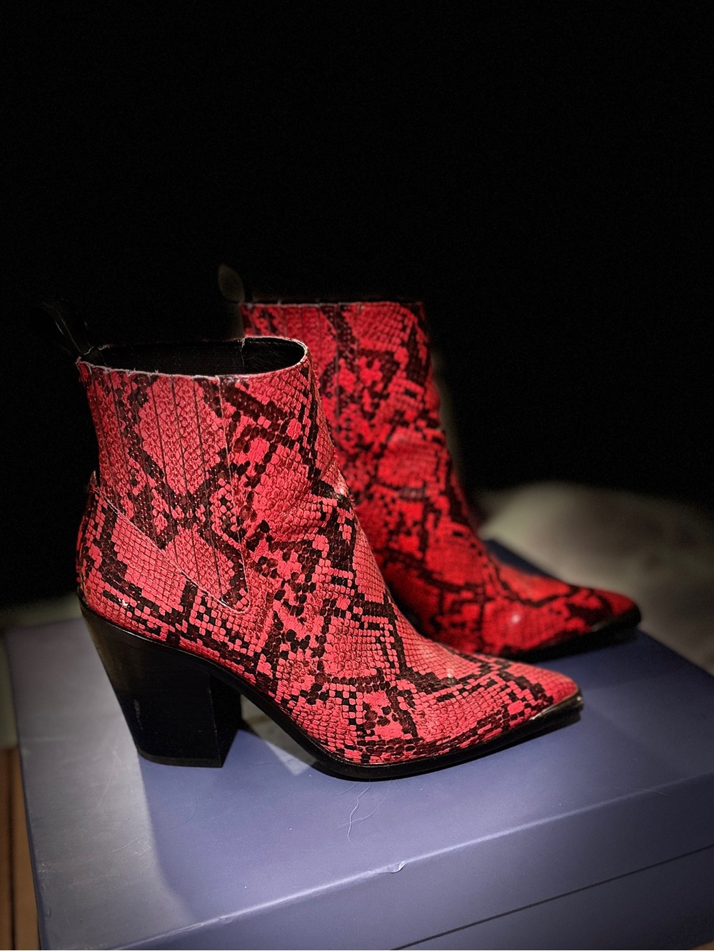 Kenneth Cole Red Snake-Print Women's Ankle Boots